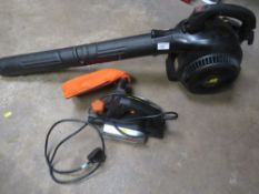 A PETROL McCULLOCH LEAF BLOWER AND A CHALLENGE ELECTRIC PLANE