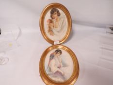 L. MITCHELL, A PAIR OF 1920'S WATERCOLOURS, ONE OF A LADY WITH A DOG, THE OTHER OF A LADY WITH A