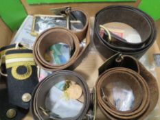 A QUANTITY OF MILITARIA, TO INCLUDE 3 SPANISH CIVIL WAR ERA LEATHER BELTS, WITH CRESTED BUCKLES