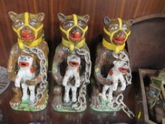 THREE REPRODUCTION BEAR JUGS TOGETHER WITH A TOWER JUG A/F