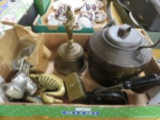 A TRAY OF ASSORTED METAL WARE TO INCLUDE A PAPER STAMP FOR DENNY STONE LIMITED , HOLCROFT CAST STOVE