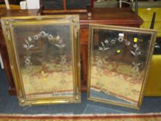 TWO GILT FRAMED ETCHED WALL MIRRORS - LARGEST X CM