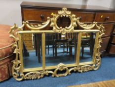 A 20TH CENTURY CARVED TRIPTYCH HANGING MIRROR 123 X 88 CM