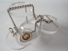A GENTS ANTIQUE SILVER POCKET WATCH ALBERT CHAIN