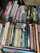 TWO TRAYS OF MAINLY HARDBACK BOOKS CONTAINING TRAIN RELATED AND MILITARY