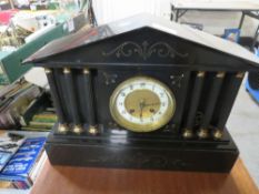 A VINTAGE SLATE MAUSOLEUM MANTLE CLOCK