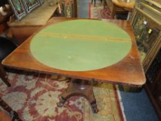 AN ANTIQUE ROSEWOOD FOLD-OVER CARD TABLE A/F