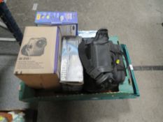TWO TRAYS OF ASSORTED MOBILE PHONES, CAMERA EQUIPMENT ETC