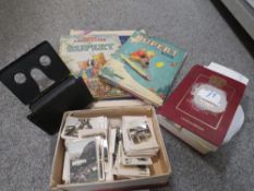 A VINTAGE FOLDING VIEWER AND CAVANDERS PEEPS INTO MANY LANDS , RUPERT ANNUALS, POSTCARDS ETC