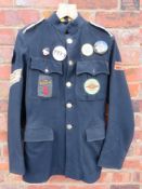 A VINTAGE BLACK 'BEATLES' BLAZER / JACKET, with numerous vintage badges and patches