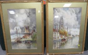 LOUIS VAN STAATEN (1836-1924). Dutch school, a pair of Dutch river scene with windmill, churches, bu
