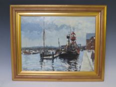 (XX). An impressionist harbour scene with numerous sailing vessels and figures, indistinctly