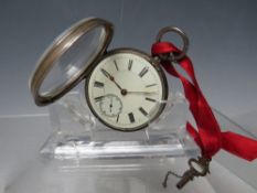 A VICTORIAN SILVER FUSEE POCKET WATCH - CHESTER 1895, Dia. 4.5 cm