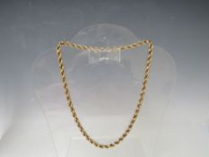 A HALLMARKED 9CT GOLD ROPE CHAIN, overall L 46.5 cm, approx weight 20 g