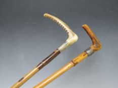 TWO VINTAGE SILVER MOUNTED RIDING CROPS, approx L 55 cm and 71 cm
