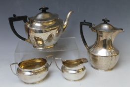 A MATCHED HALLMARKED SILVER FOUR PIECE TEA AND COFFEE SERVICE BY HENRY STRATFORD LIMITED - SHEFFIELD