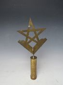 A VINTAGE MASONIC BRASS PROCESSIONAL POLE HEAD, L 31 cm