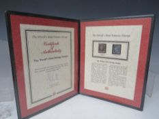 QUEEN VICTORIA 1840 PENNY BLACK AND TWO 1841 PENNY BLUE STAMPS. in Westminster collection folder