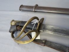 AN AMERICAN CIVIL WAR CAVALRY SABRE BY HORTSMANN PHILADELPHIA c. 1860, brass open hilt and steel