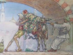 DUNSTAN MORTIMER (XX) Early 20th century illustration Eastern street scene with two figures trying