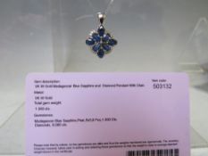 AN 9CT WHITE GOLD 'ILIANA' SAPPHIRE AND DIAMOND PENDANT ON CHAIN