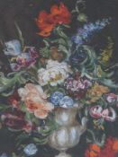 M.G. DAVIS (XIX-XX). Still life study of flowers in an urn resting on a ledge, signed lower right,