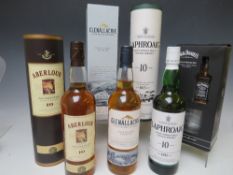 1 BOTTLE OF LAPHROAIG 10 YEARS OLD WHISKY IN GIFT TUBE, together with 1 bottle of Aberlour 10