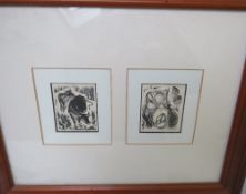 AGNES MILLER PARKER (1895-1980). Two woodcuts depicting cattle and ducks in one frame, 7.5 x 6 cm