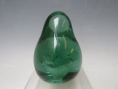 A 19TH CENTURY GLASS PEAR SHAPED DUMP PAPERWEIGHT, with flower inclusions, H 11.5 cm