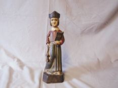 A LATE 18TH / EARLY 19TH POLYCHROMED CARVED WOODEN RELIGIOUS FIGURE, H 30 cm