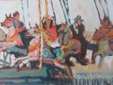ROSS FOSTER (XX). Impressionist study of figures on a merry-go-round, signed lower right, oil on