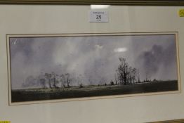 IAN CRUICKSHANK - A WATERCOLOUR OF A RURAL LANDSCAPE