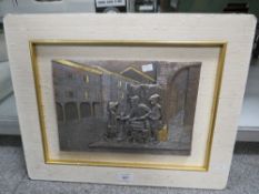 A VINTAGE ITALIAN WHITE METAL DECORATIVE PLAQUE MARKED 800 48 CM X 38 CM