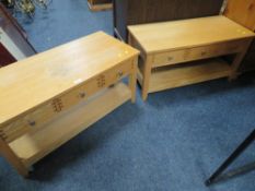 TWO MODERN LIGHT OAK THREE DRAWER SIDE UNITS A/F