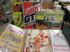 TWO BOXES OF METAL ADVERTISING SIGNS