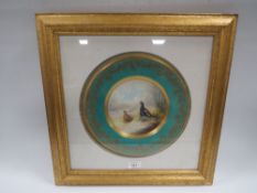 A FRAMED MINTON CABINET PLATE DEPICTING BLACKCOCK SIGNED A HOLLAND