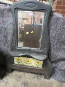 A VINTAGE ART NOUVEAU CAST IRON MIRROR WITH TILE BACK H-110 W-77 CM