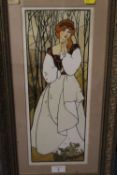 A MACDIERMUID ? - AN ART NOUVEAU WATERCOLOUR STUDY OF A YOUNG WOMAN IN A WOODLAND SETTING 'AUTUMN' -
