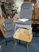 A BOXED PAIR OF KEILA GREY DINING CHAIRS AND A BOXED NATURAL OAK TORINO LAMP TABLE * CONTENTS NOT