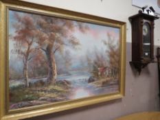 AN AVALON WALLCLOCK AND MODERN OIL ON CANVAS PAINTING