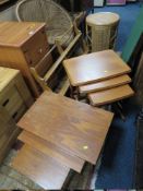 TWO VINTAGE NEST OF TABLES, PINE CABINET AND ERCOL PLATE RECK