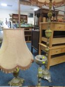 TWO ONYX LAMPS AND AN ASHSTAND