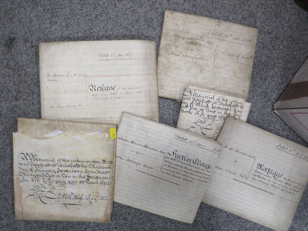 A BOX OF 18TH & 19TH CENTURY DEEDS SOME WITH PLANS MANY FROM NORTH STAFFORDSHIRE - Image 2 of 3