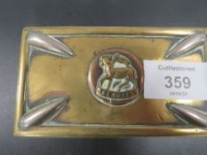 A WWI TRENCH ART BOX FEATURING'S COINS OF VICTORIAN EDWARD VII AND GEORGE V PLUS THE QUEENS ROYAL