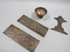 A SMALL CHINESE SILVER BOWL, DECORATED WITH TYPICAL SCENES, CHARACTER MARKS TO UNDERSIDE, ALONG WITH