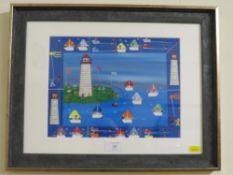 GORDON BARKER A FRAMED AND GLAZED MIXED MEDIA - 'SAILING' - LOCATED IN FOYER