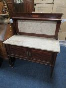AN EDWARDIAN MAHOGANY INLAID MARBLE TOPPED WASHSTAND