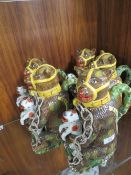 FIVE REPRODUCTION GREASE BEAR TEA POTS