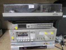 A SELECTION OF FOUR ITEMS TO INCLUDE A SONY RECORD DECK, A SONY TUNER, A SONY CASSETTE DECK AND A