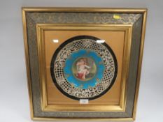 A CASED MINTON CABINET RETICULATED PLATE SIGNED A. BOULLEMIER